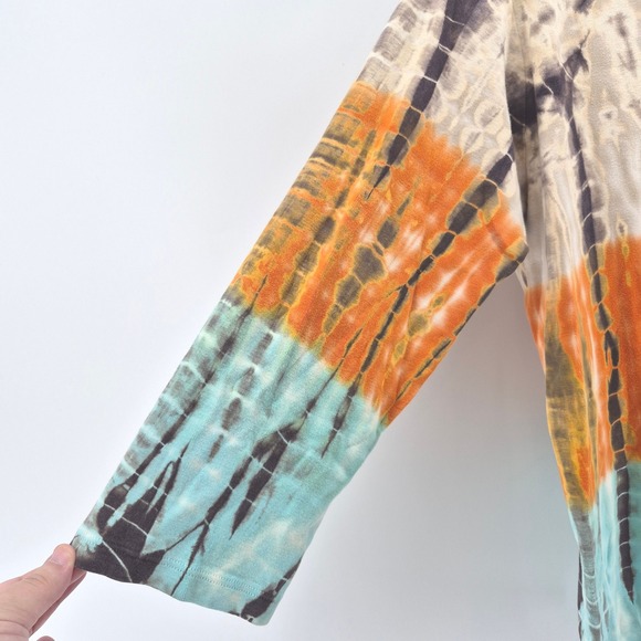 Vtg Y2K Tryst by Mathew 1X Tie Dye Cotton Top Long Sleeve Boho Hippie USA Brown - Picture 4 of 9